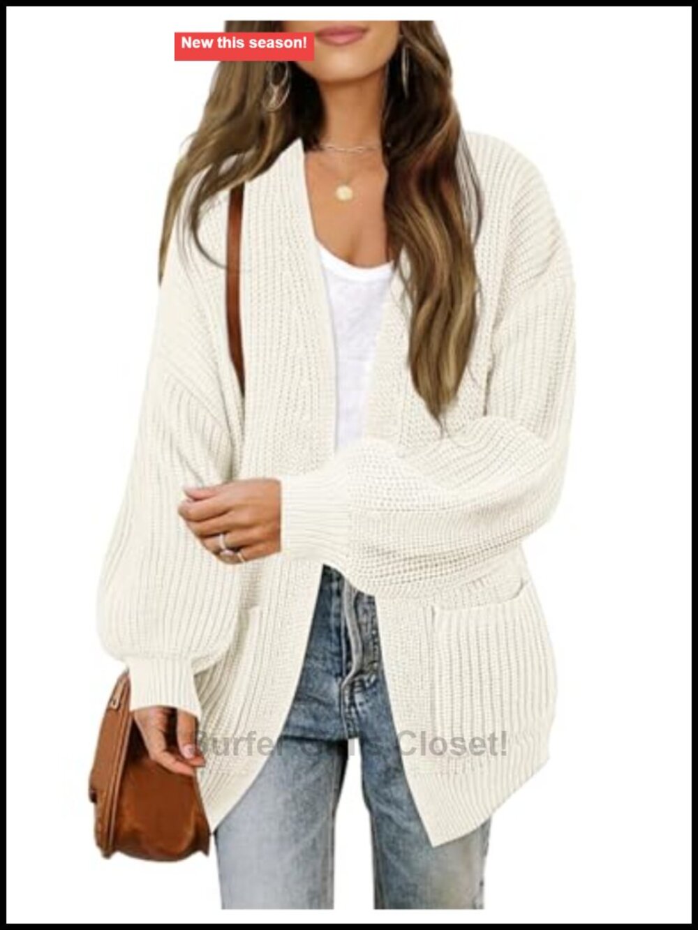 Oversized Lantern Sleeve Open Front Cardigan Sweater